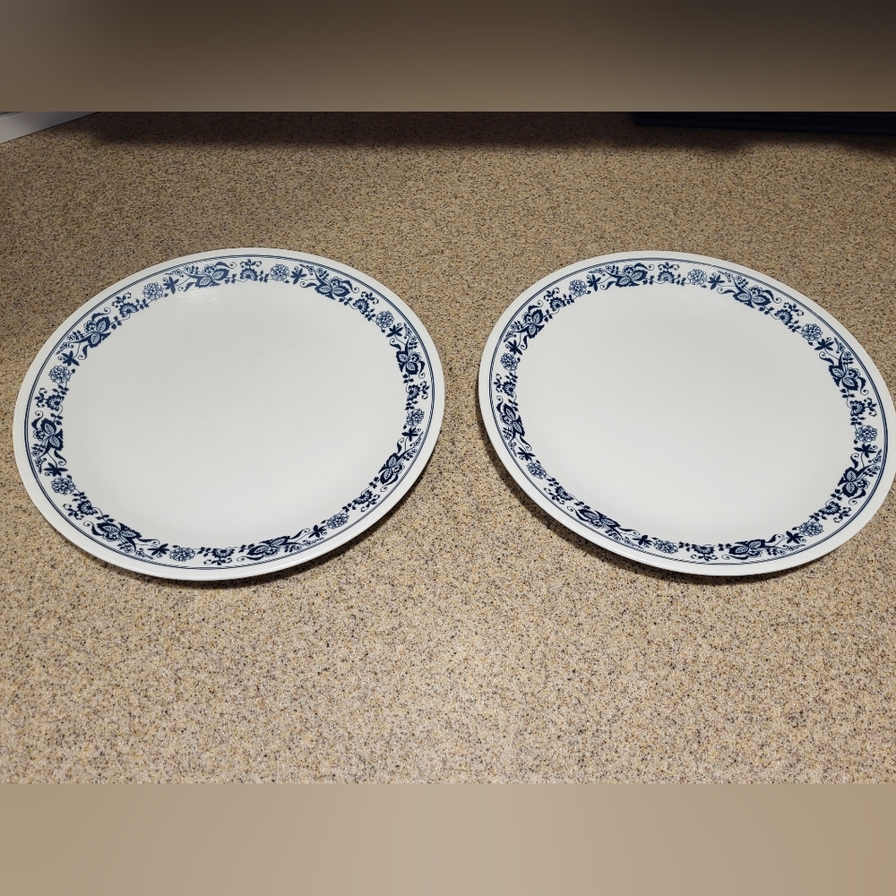 Corelle Corning Old Town Blue White 10.25" Dinner Plates Set Of 2 U.S.A. Made